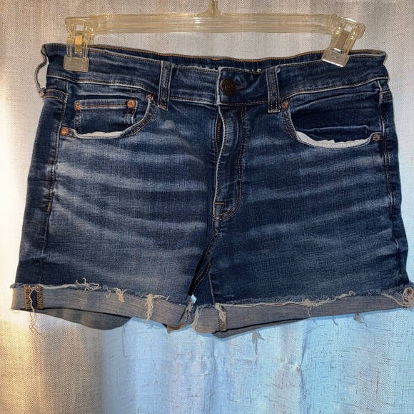 American Eagle Outfitters Blue Jean Shorts Distressed Cut-Off size 12 - Picture 1 of 4